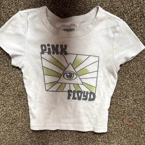American Eagle Outfitters White and Green Graphic Crop Top - Picture 1 of 1